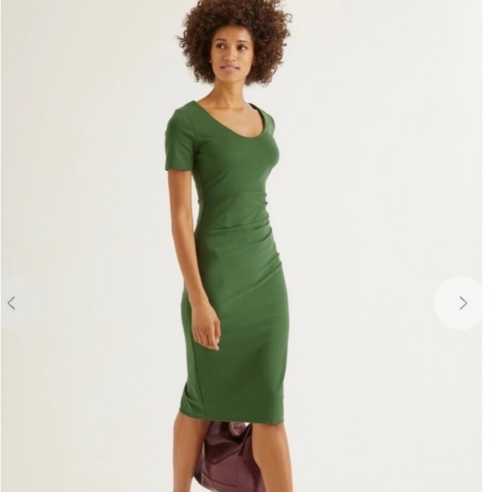 Boden ruched waist green pencil dress, 2P